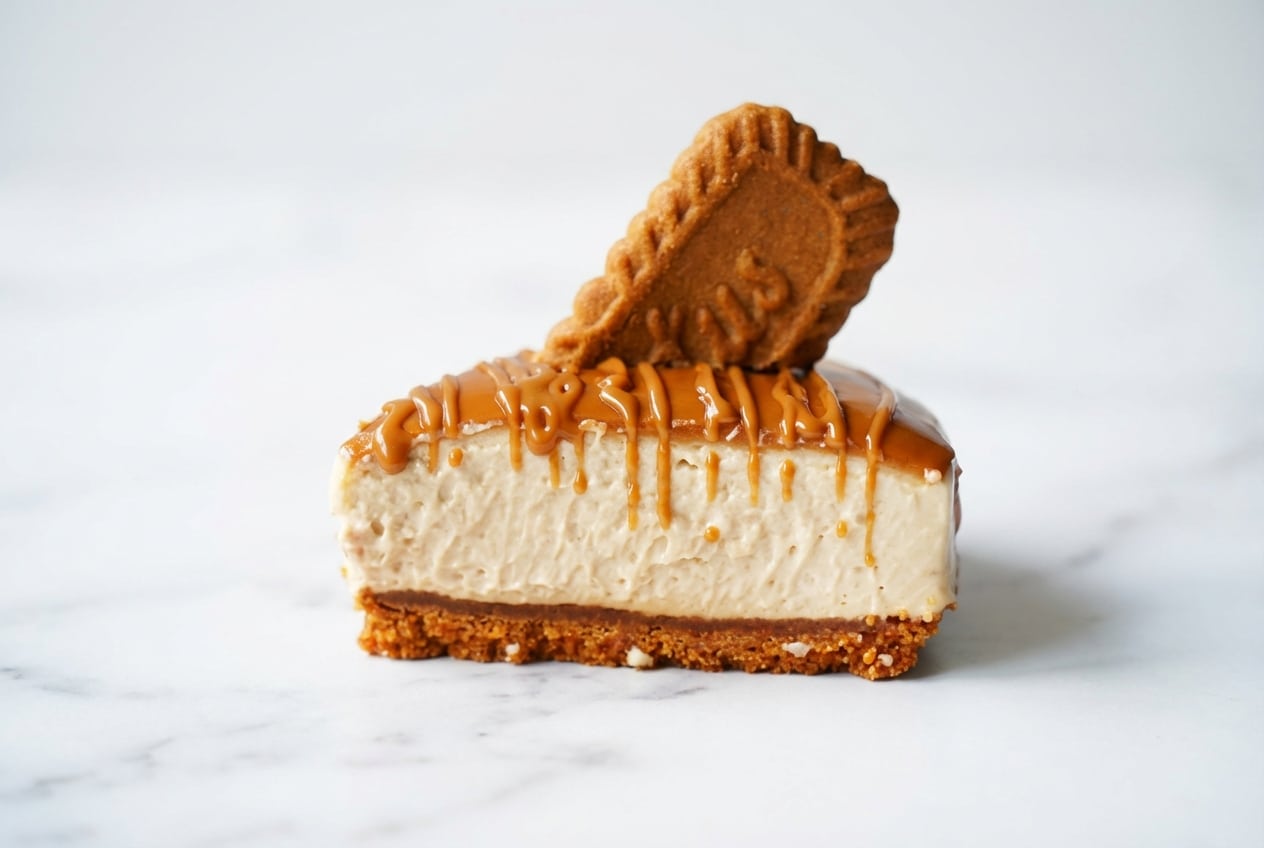 Creamy biscoff cheesecake recipe featuring a rich brown butter and sea salt Biscoff cookie crust.