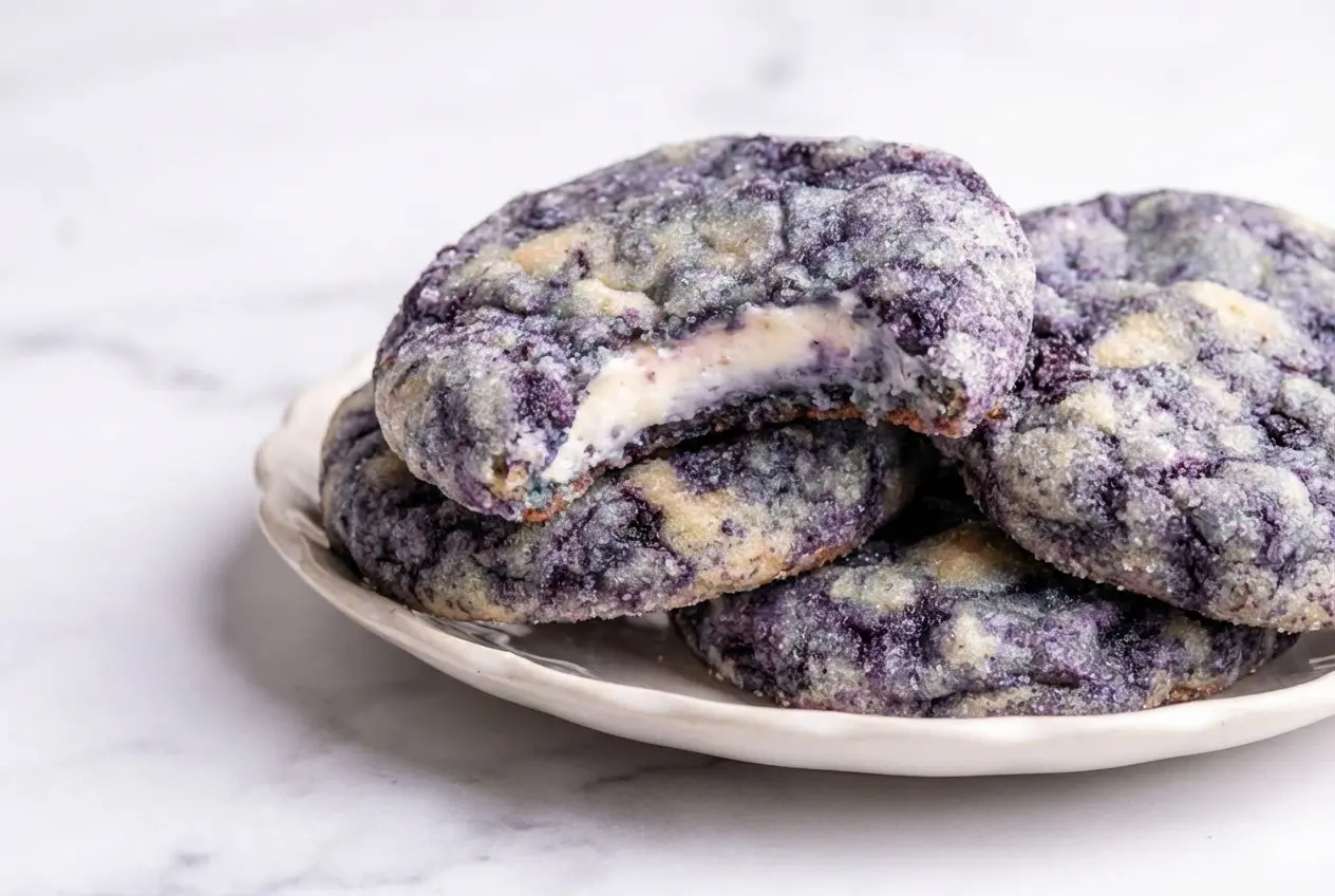 Blueberry Cheesecake Cookies with wild blueberry reduction and a buttery graham cracker crust bottom.
