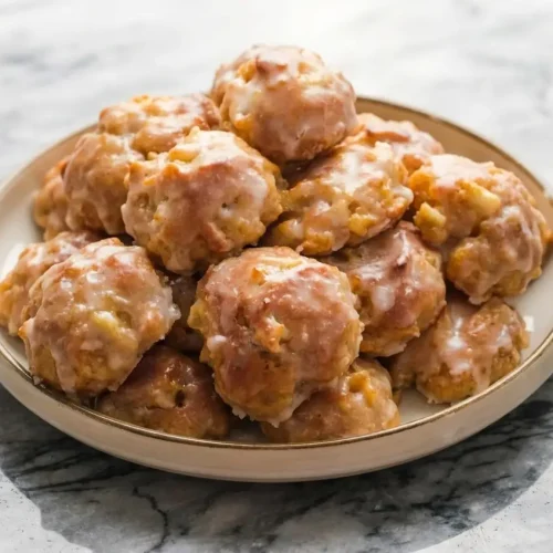 Golden Apple Fritter Bites glazed with cider and infused with rich, nutty brown butter.