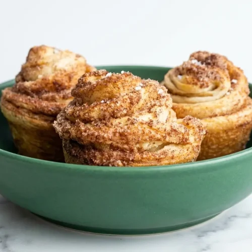 Golden baked Cinnamon Sugar Cruffins brushed with brown butter and coated in a cardamom sea salt spiced sugar blend.
