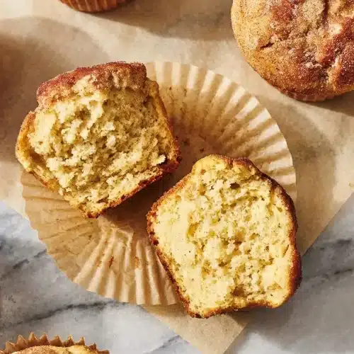 Golden Cinnamon Sugar Donut Muffins coated in rich brown butter and sparkling cinnamon sugar.