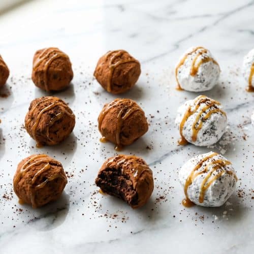 Rich chocolate brownie truffles infused with brown butter and espresso coated in dark chocolate.