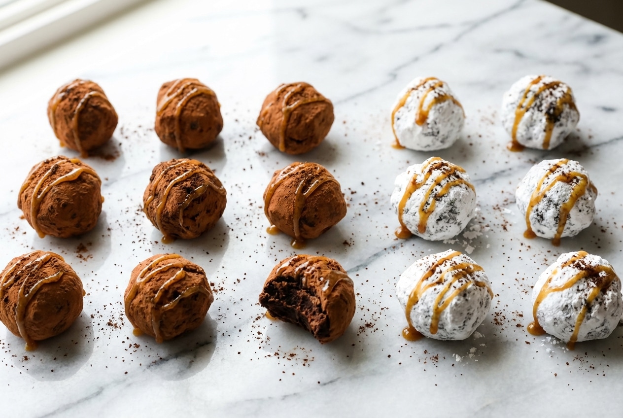 Rich chocolate brownie truffles infused with brown butter and espresso coated in dark chocolate.