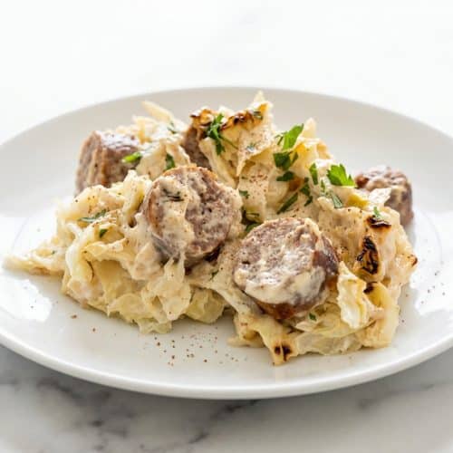 Char-seared Cabbage Alfredo with creamy Parmigiano-Reggiano and a dusting of aromatic nutmeg.