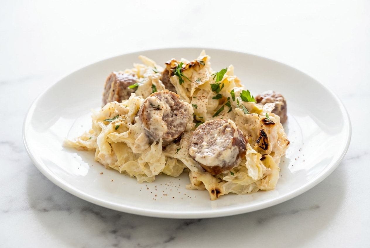 Char-seared Cabbage Alfredo with creamy Parmigiano-Reggiano and a dusting of aromatic nutmeg.