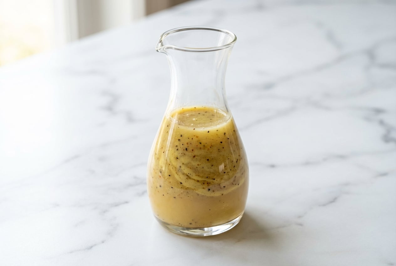 Calamansi Vinaigrette drizzled over a fresh salad, made with smooth Dijon mustard and mild rice vinegar for a balanced tang.