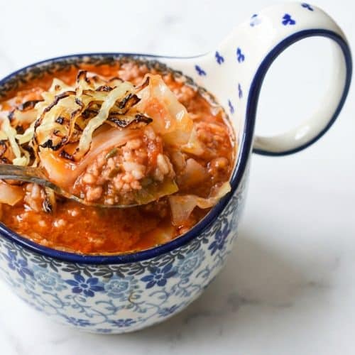 Hearty Golumpki Soup featuring caramelized Maillard-cabbage for deep, savory flavor.