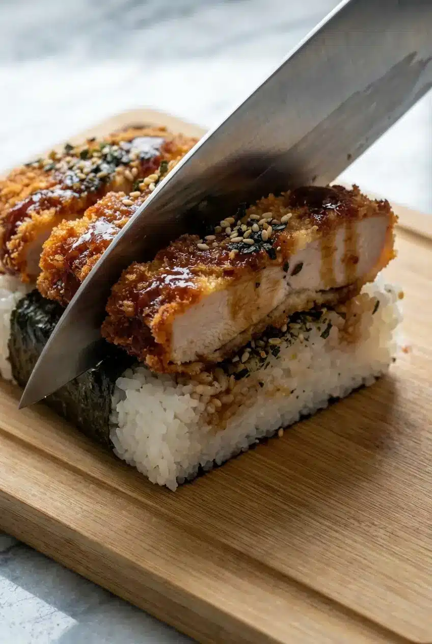 Comparison of chicken thigh and breast prepared for Chicken Katsu Musubi using a meat mallet for even thickness.