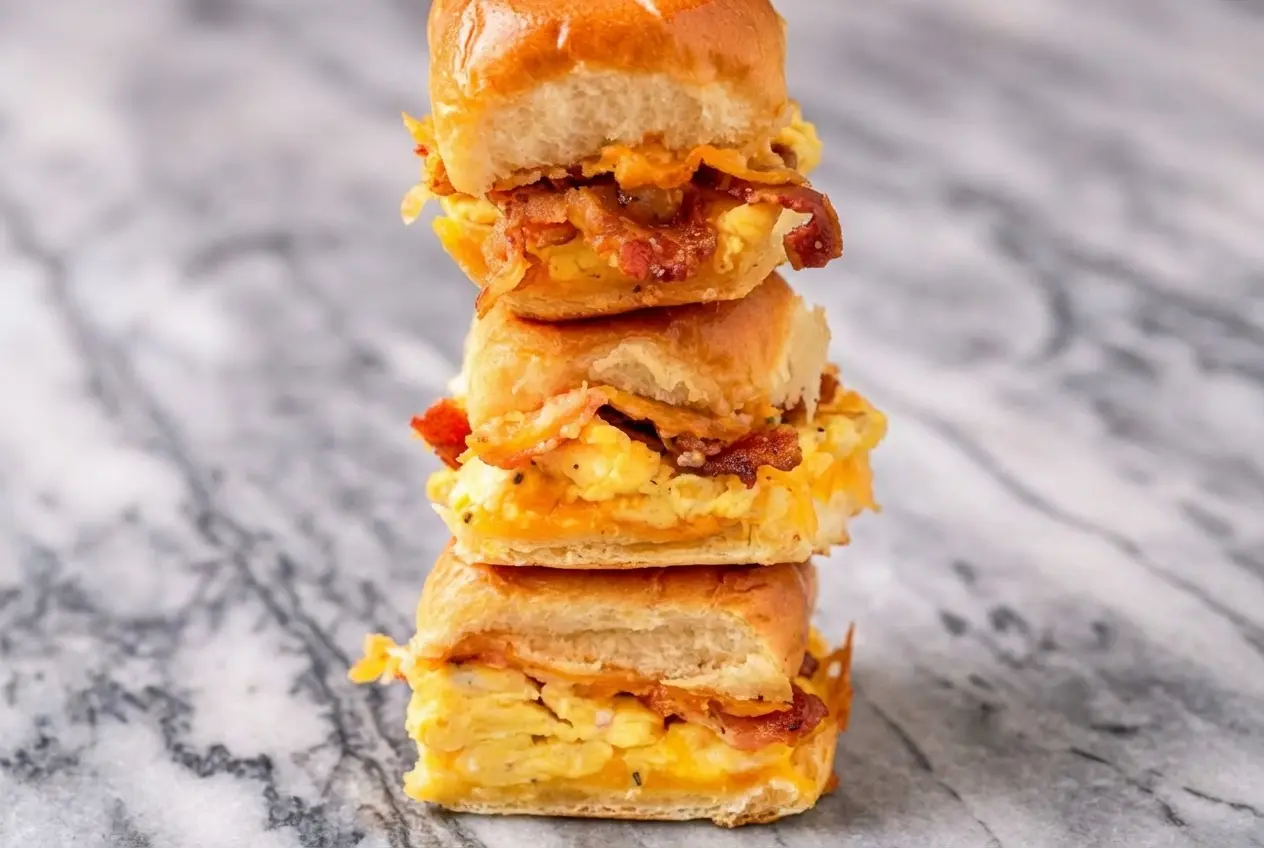 Golden Crack Breakfast Sliders topped with Everything Bagel Seasoning and a savory-sweet maple-butter glaze.