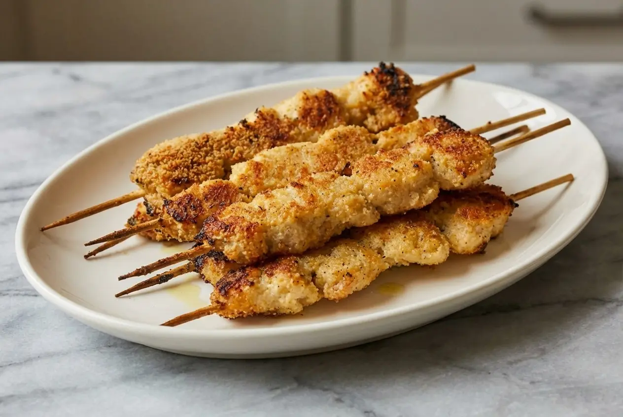 Golden Garlic Parmesan Chicken Skewers prepared with the cold-hydration set for extra juiciness.