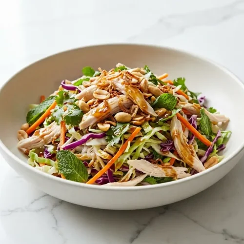 Vibrant Goi Ga Recipe featuring perfectly purged cabbage and double-dressed poached chicken topped with fried shallots.