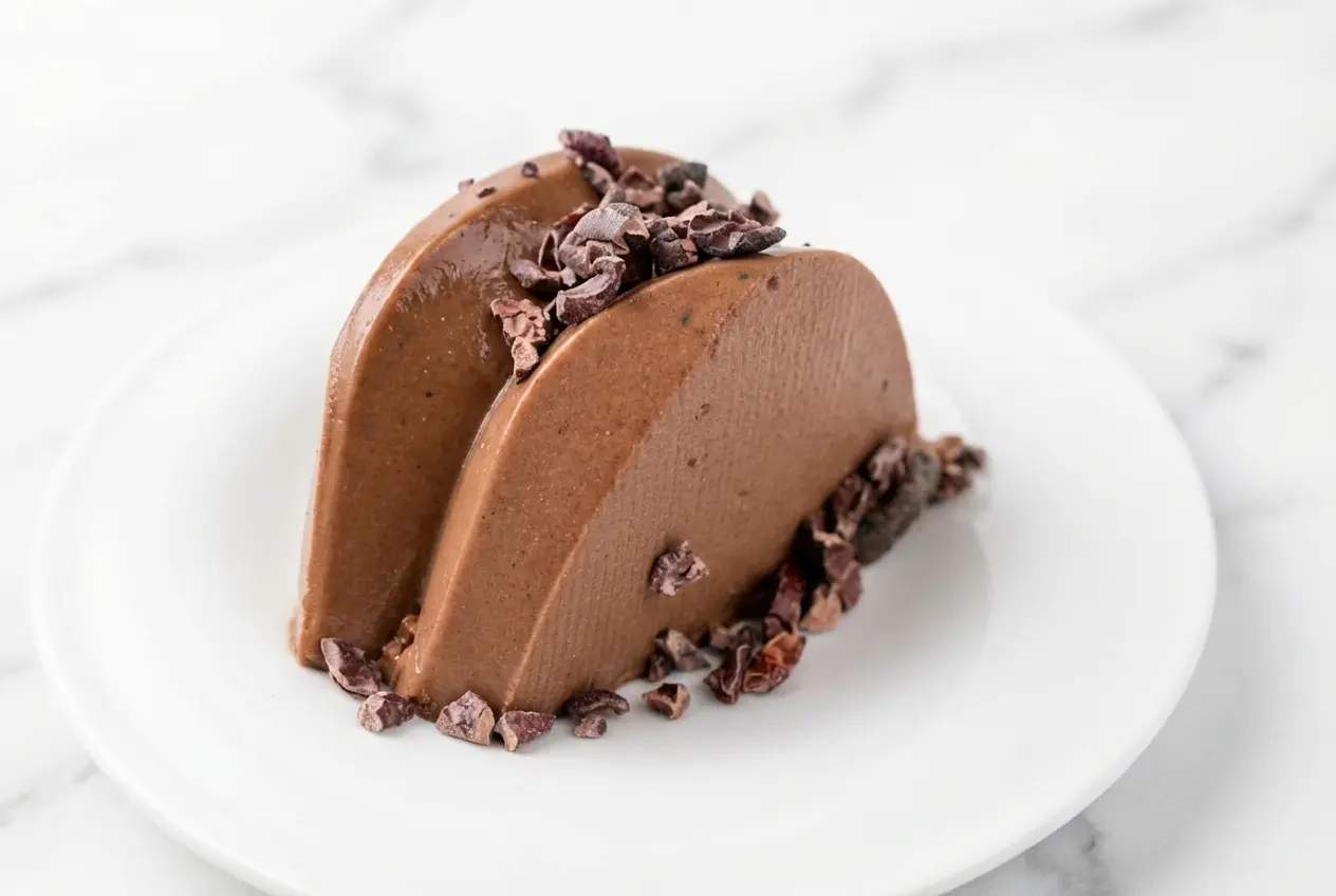 Immersion-blended high protein gelatin dessert featuring a smooth chocolate texture with espresso powder and sea salt.
