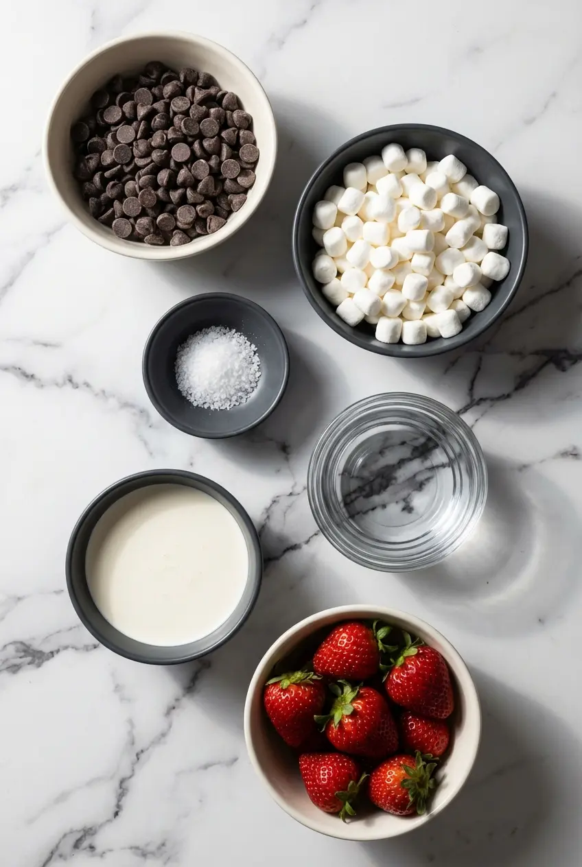 Heavy whipping cream, mini marshmallows, dark chocolate chips, and espresso for 3-Ingredient Chocolate Marshmallow Mousse.