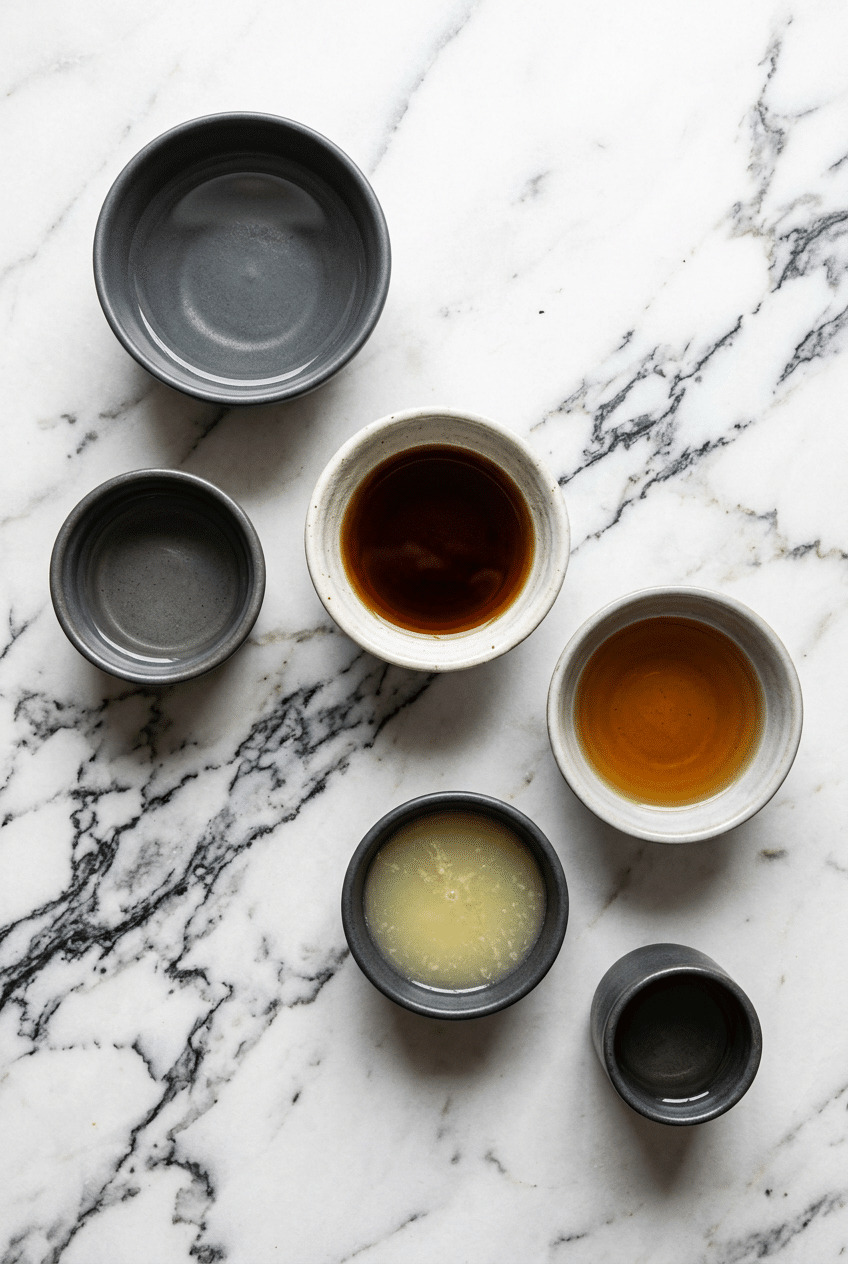 Flat lay of ingredients for a Broken Plane Cocktail, including London Dry Gin, Cynar, Amaro Nonino Quintessentia, and saline.
