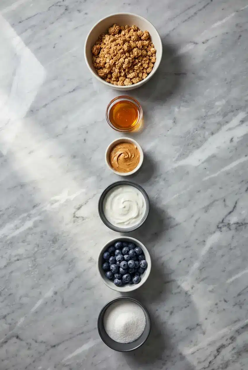 Frozen Yogurt Granola Cups ingredients flat lay