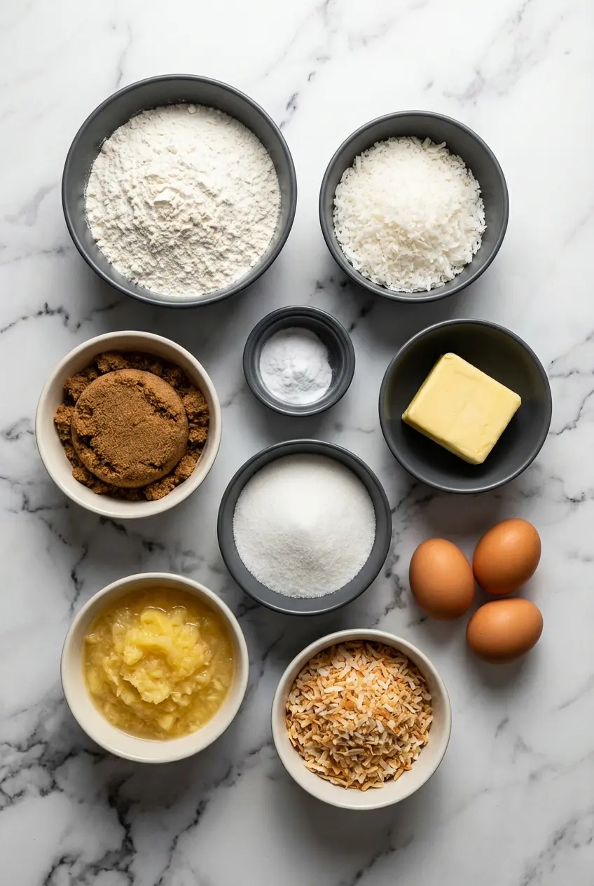 Pineapple Bliss Bars ingredients flat lay