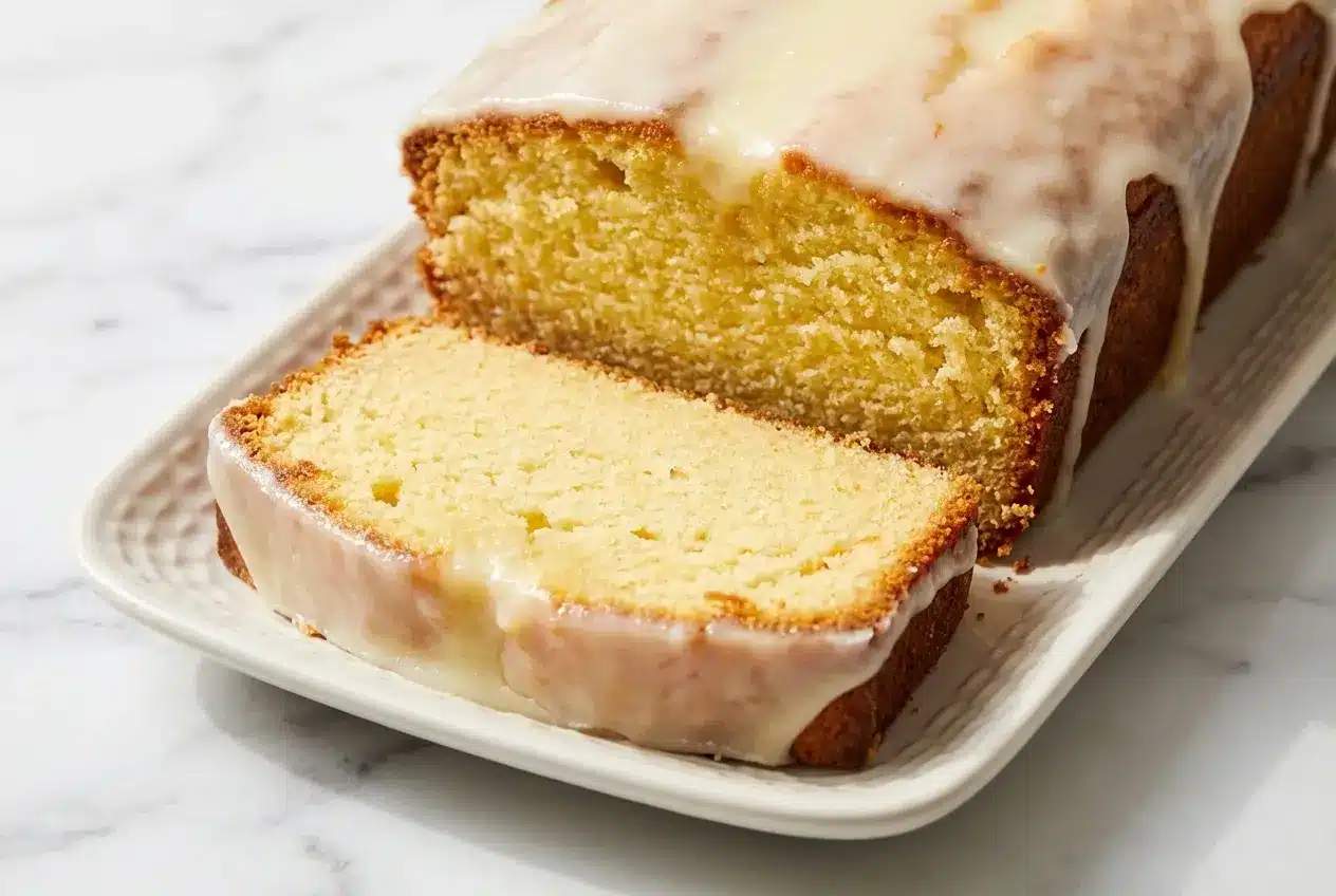 Glazed Italian Lemon Pound Cake made with olive oil and sugar-rubbed zest for deep citrus flavor.