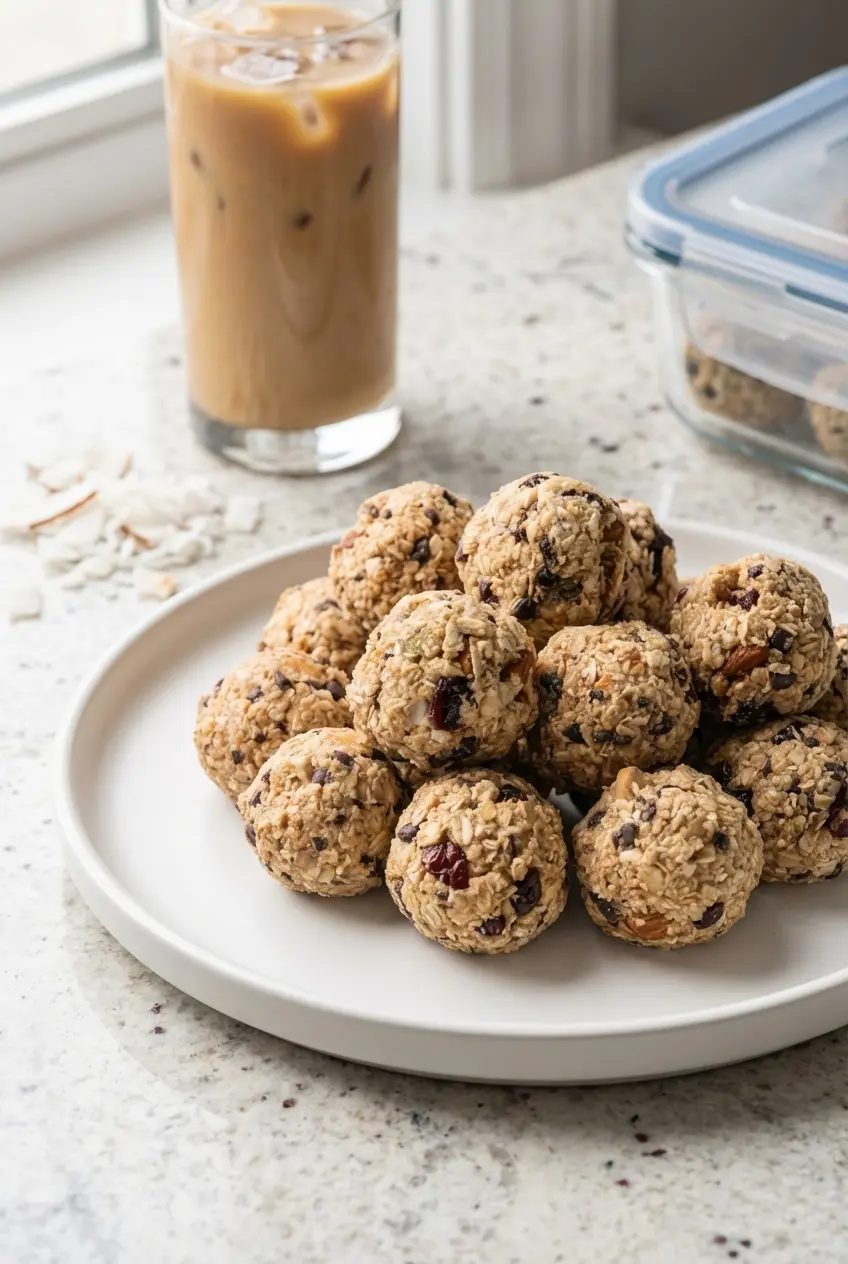 A meal prep container packed with snacks from our kodiak protein balls recipe ready for a quick trail snack.