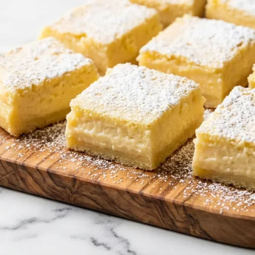 Lemon Custard Cake with a fluffy top and creamy center made using a unique lemon-zest-steeped milk technique.