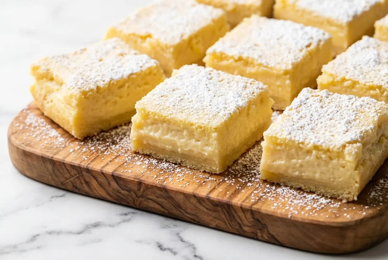 Lemon Custard Cake with a fluffy top and creamy center made using a unique lemon-zest-steeped milk technique.