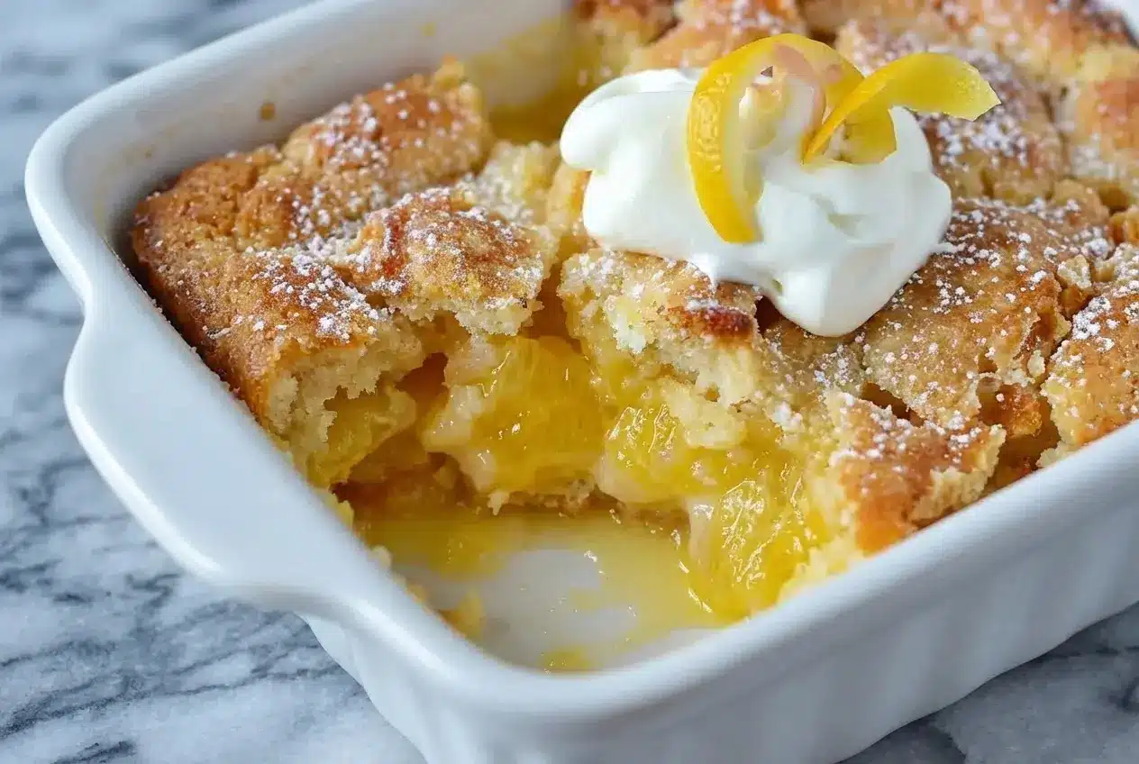 Golden Magic Lemon Cobbler featuring toasted browned butter and cardamom with perfectly caramelized edges.