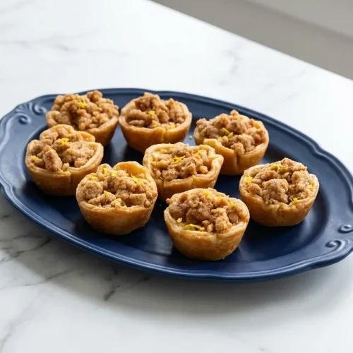 Mini apple pies topped with nutty browned butter streusel, baked in a muffin tin with a bright lemon zest apple filling.