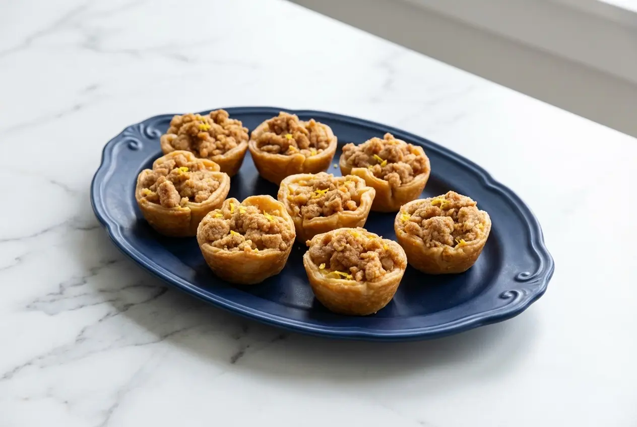 Mini apple pies topped with nutty browned butter streusel, baked in a muffin tin with a bright lemon zest apple filling.