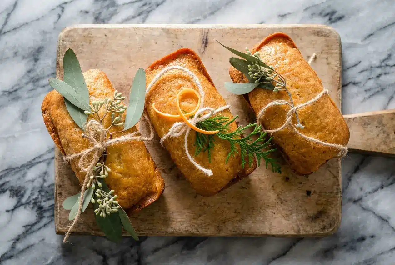 Golden Orange Ginger Honey Cake glistening with a honey-orange simple syrup soak and bits of crystallized ginger.