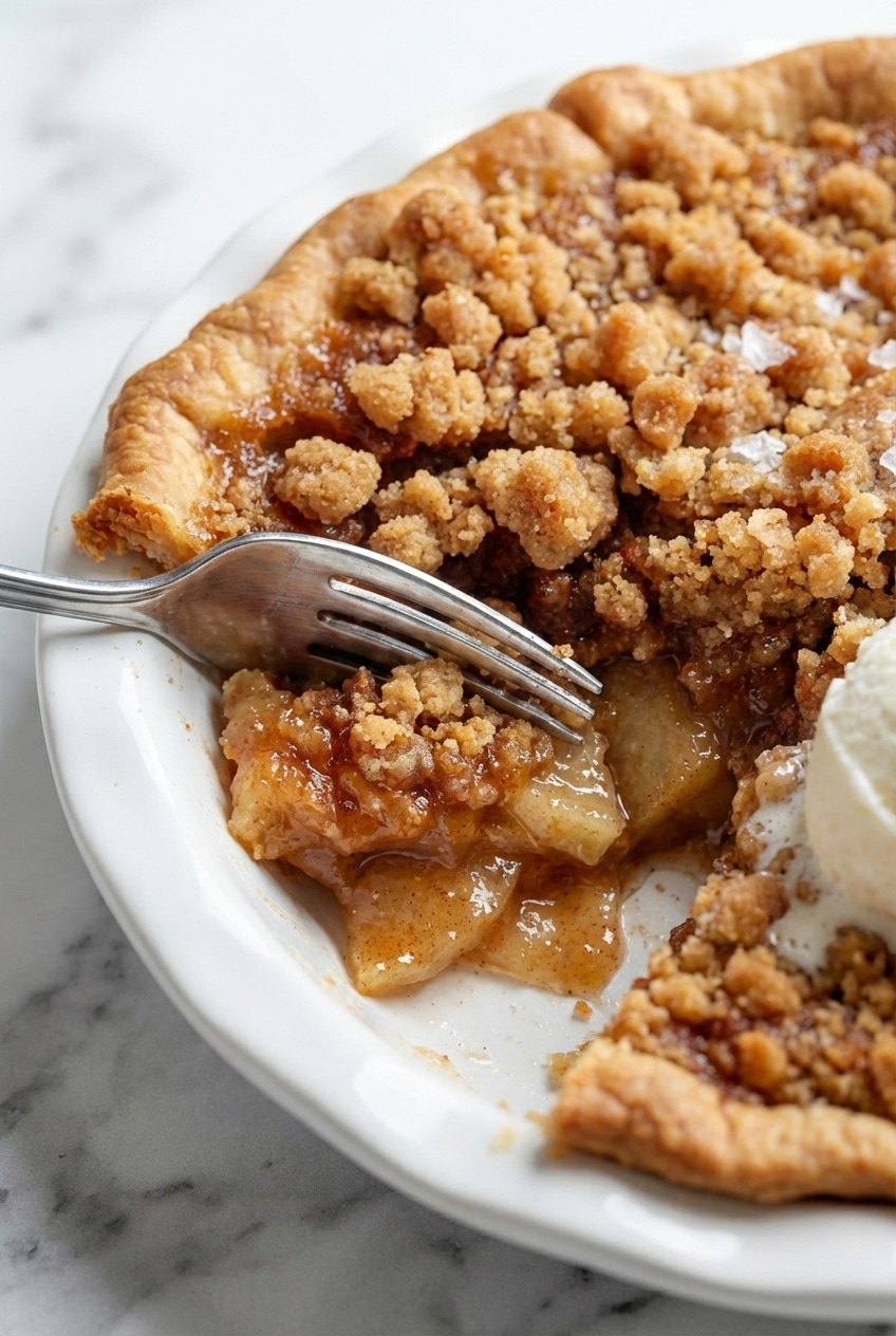 Freshly baked mock apple pie recipe cooling on a wire rack, showcasing the golden crumb topping.
