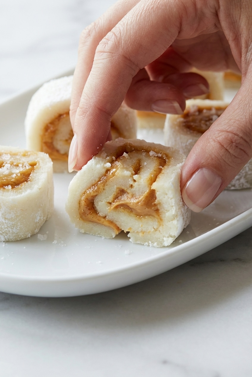 Smooth, pliable dough for our potato candy recipe rolled out flat and ready for the peanut butter filling.