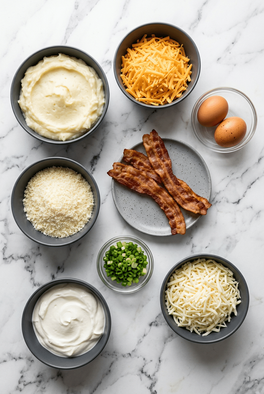 Raw Russet potatoes, instant flakes, and binders for making savory Potato Waffles.