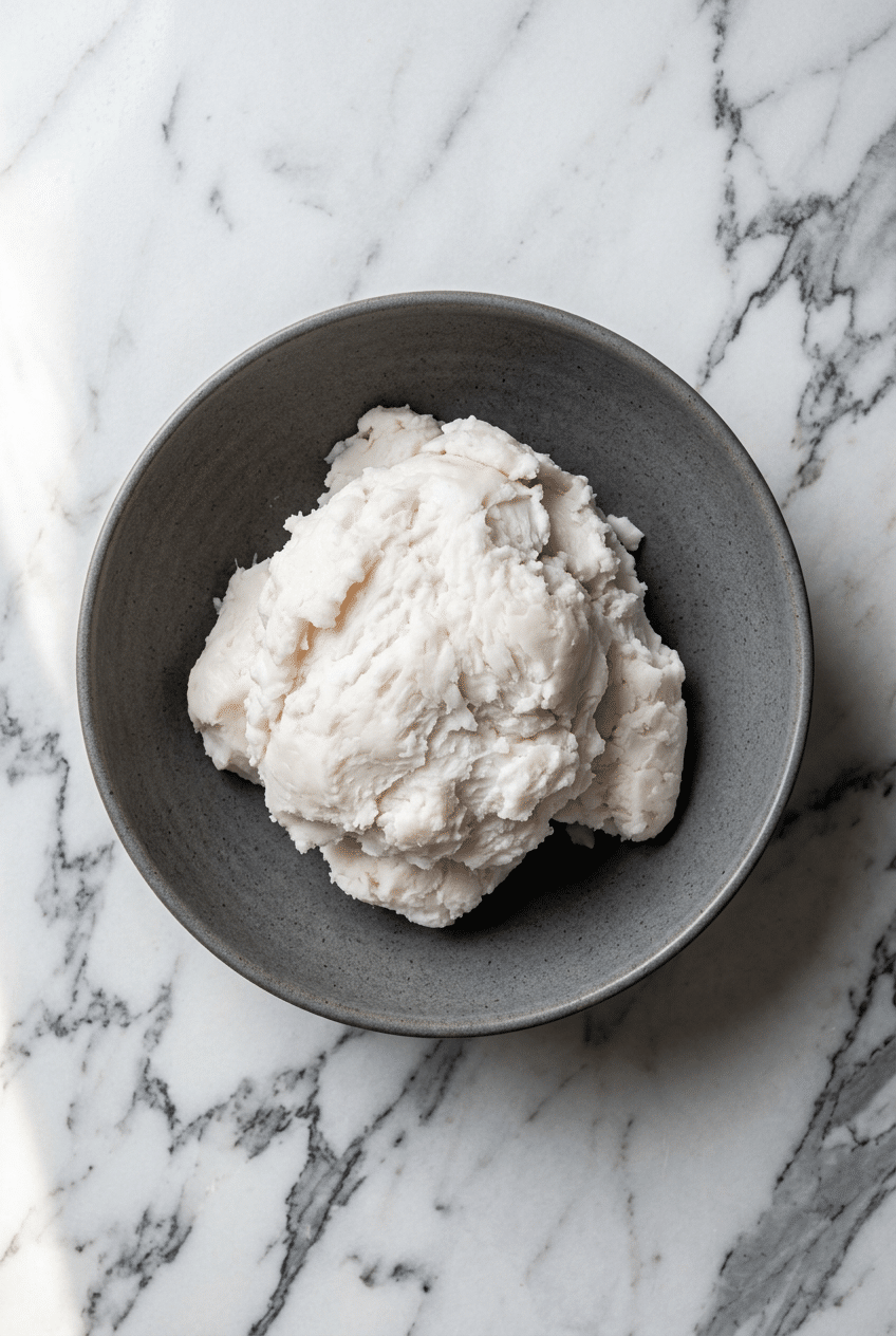 Raw kidney fat and suet next to coarse salt and ice water, the first steps for how to make beef tallow.