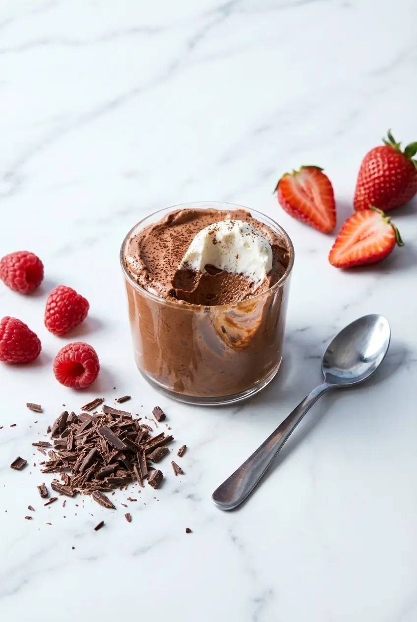 Chilled 3-Ingredient Chocolate Marshmallow Mousse served in elegant individual glasses on a dessert table ready for guests.
