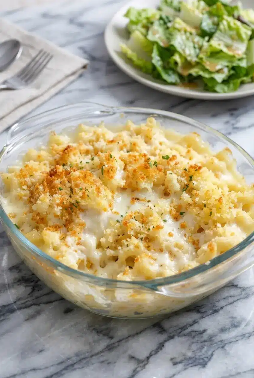 A portion of Baked Macaroni and Cheese served in a bowl, ready for a cozy family dinner.