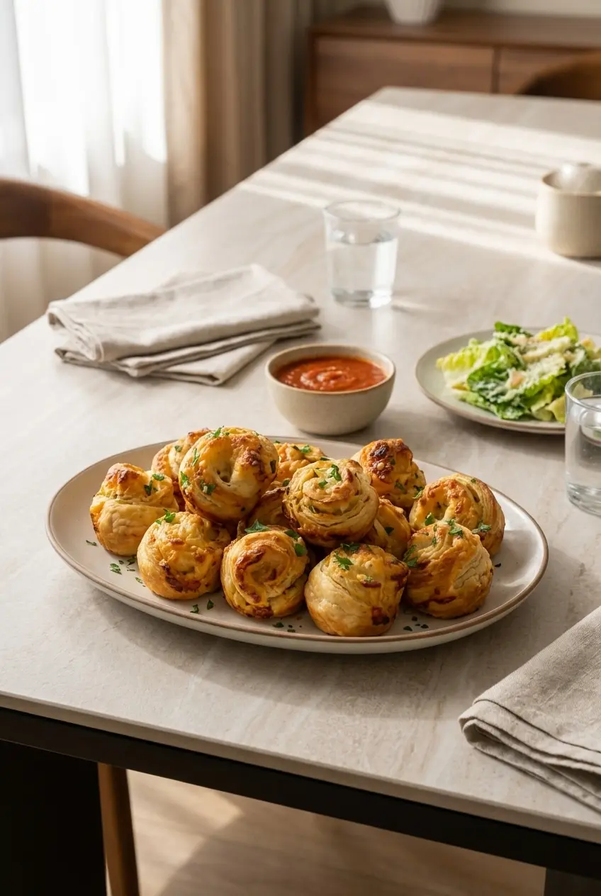 A plate of warm Cheesy Garlic Cruffins served fresh as a savory appetizer.