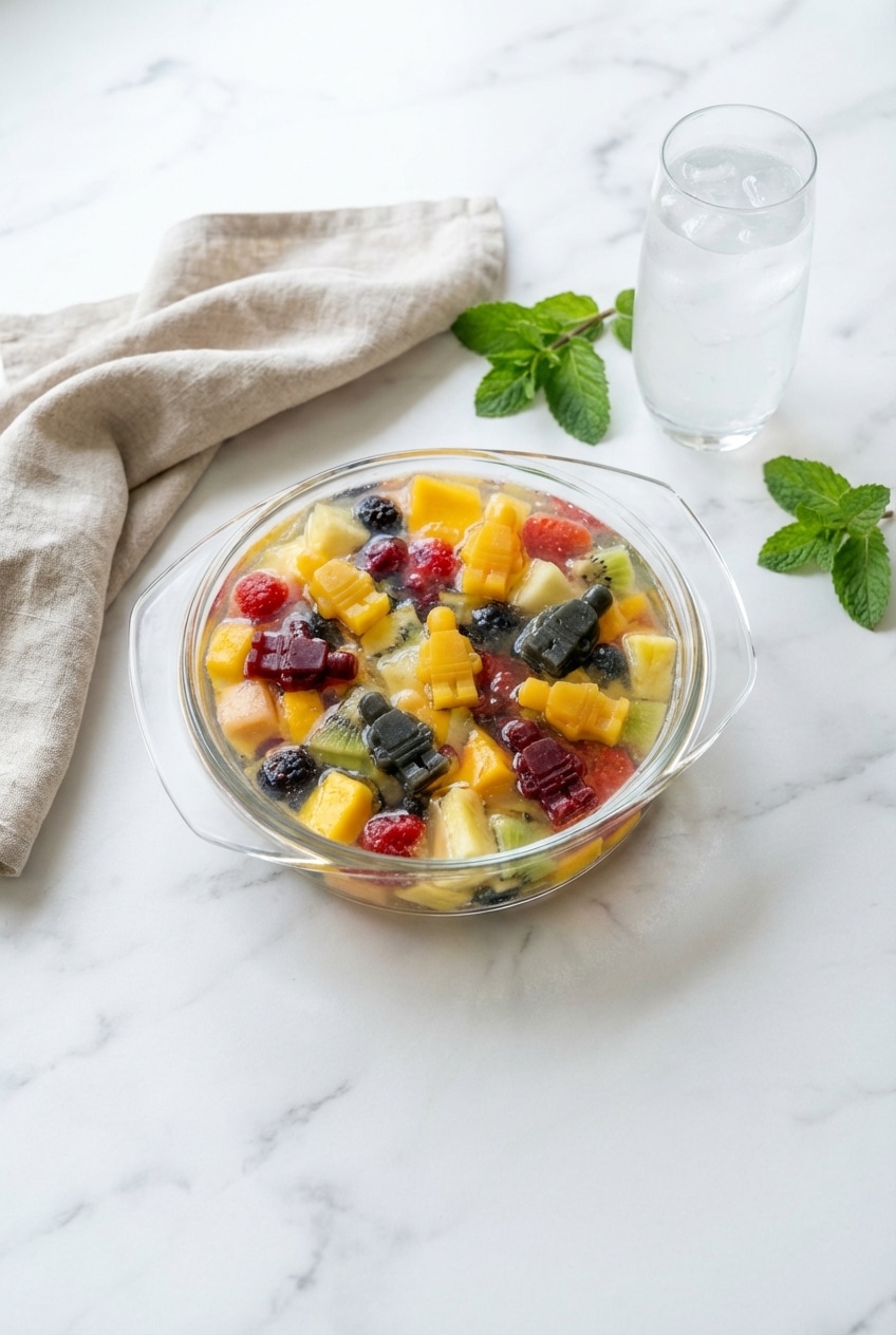 Chilled slices of the agar agar fruit jelly recipe served on a decorative plate for a refreshing afternoon snack.