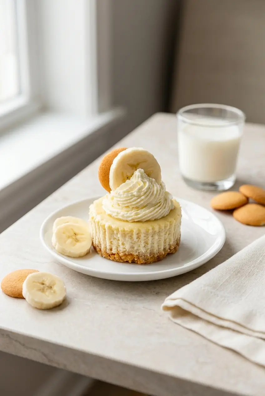 A platter of Mini Banana Pudding Cheesecakes served as a chilled dessert for a gathering.