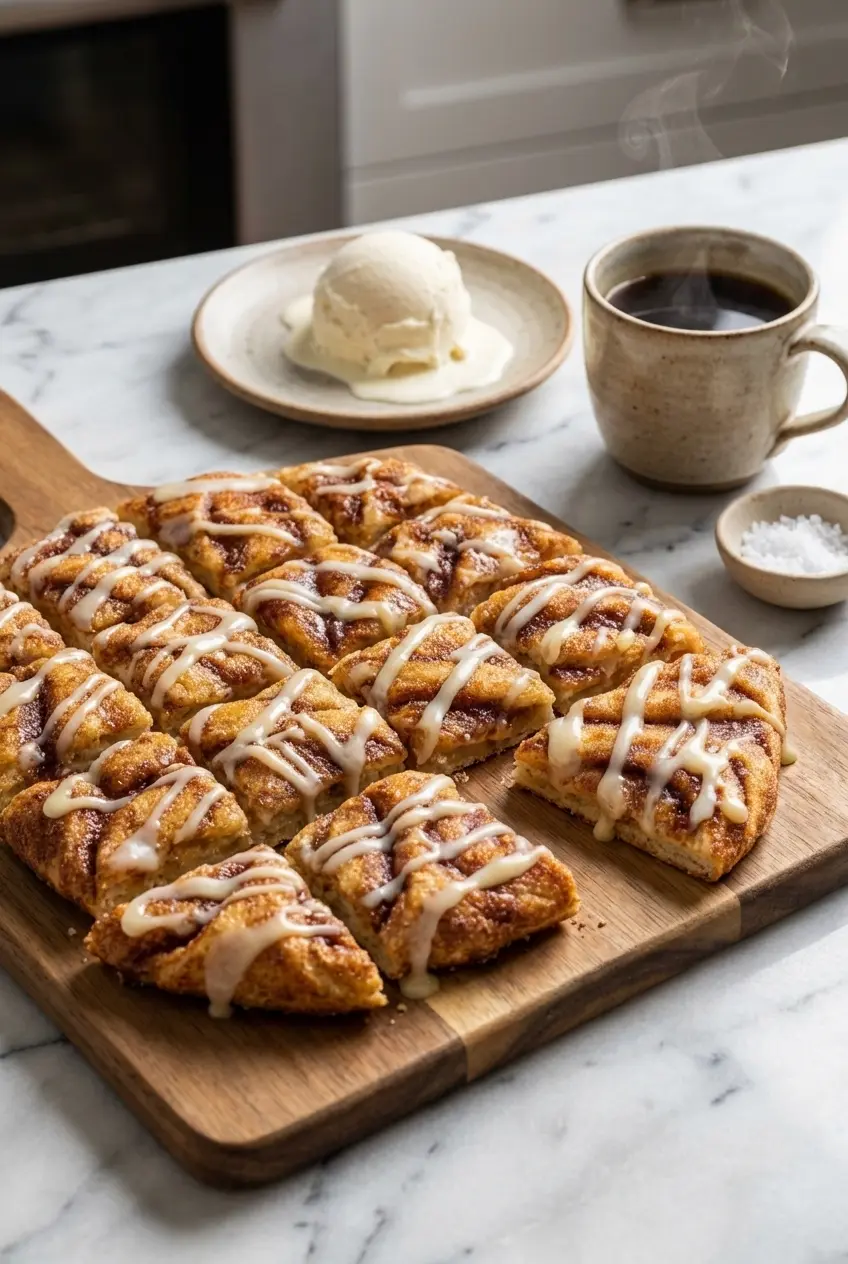 Plated slices of Cinnamon Sugar Pizza made with Crescent Rolls ready to be served as a cozy sweet brunch treat.