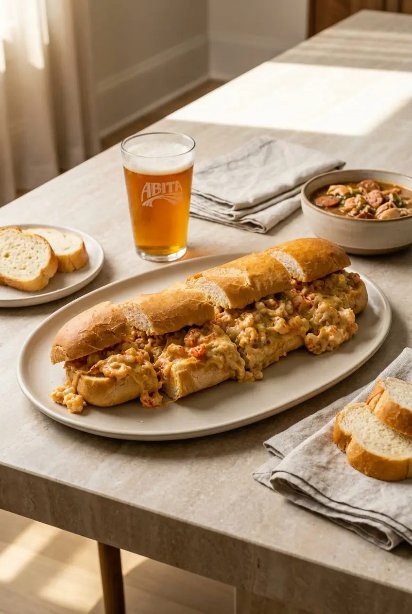 Slices of warm Crawfish Bread Recipe served on a platter, highlighting the melted Provolone cheese.