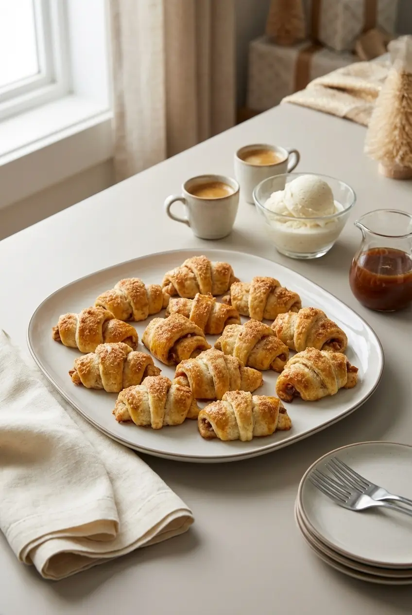 Warm Pecan Pie Crescent Rolls served on a plate for a holiday dessert display.