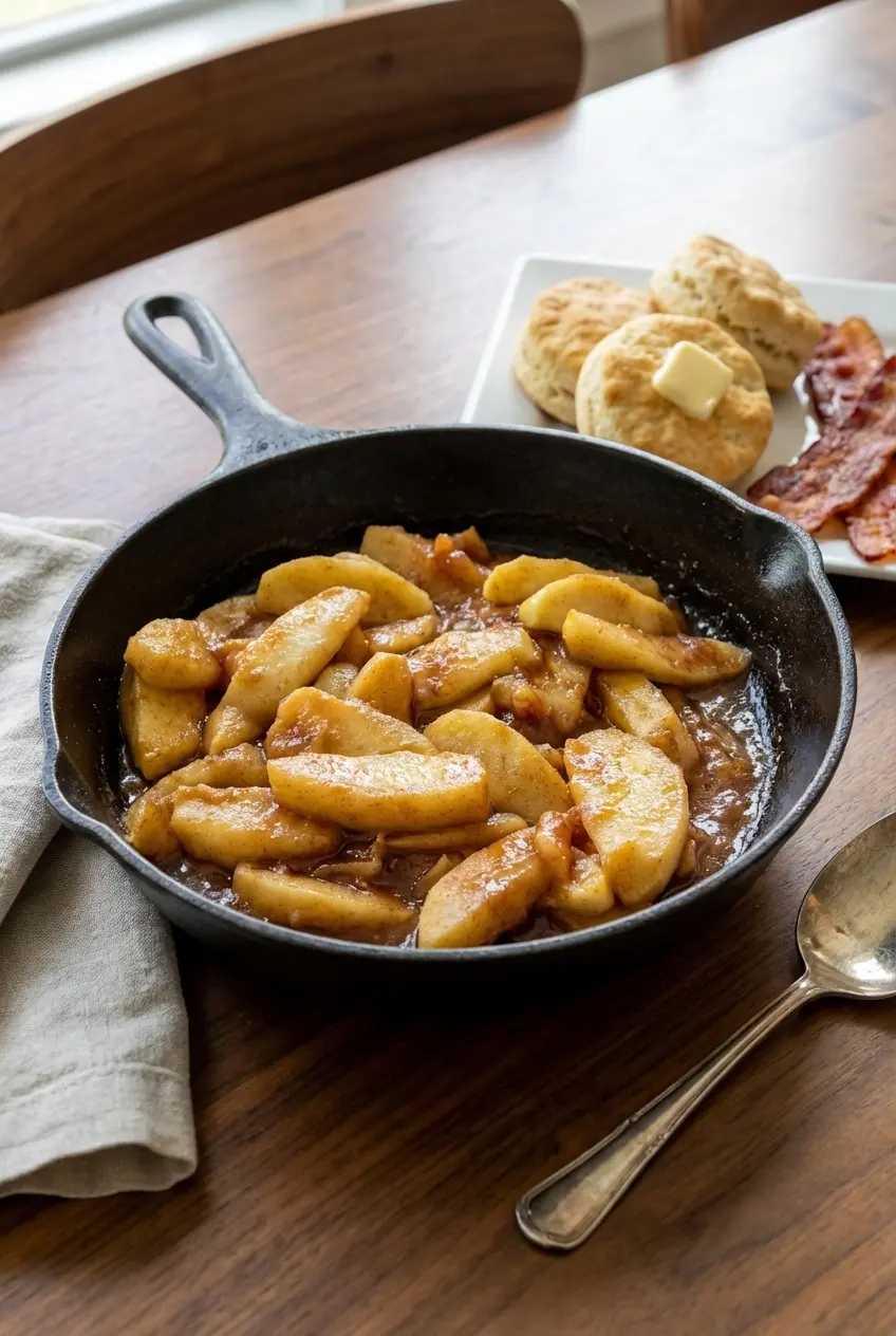 Warm southern fried apples served in a bowl as a classic comfort food side dish.