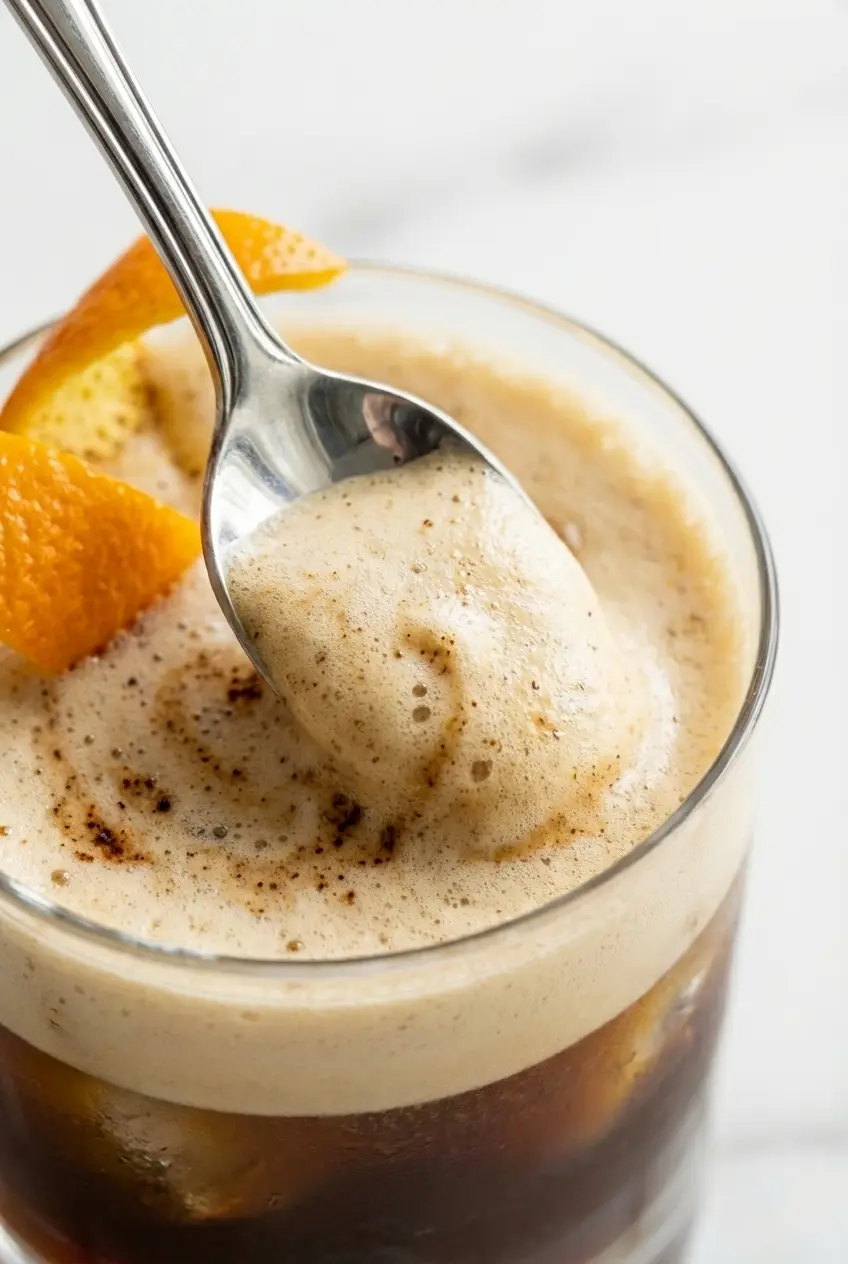 Pouring a freshly shaken carajillo with tequila through a Hawthorne strainer to create a thick, creamy espresso foam.