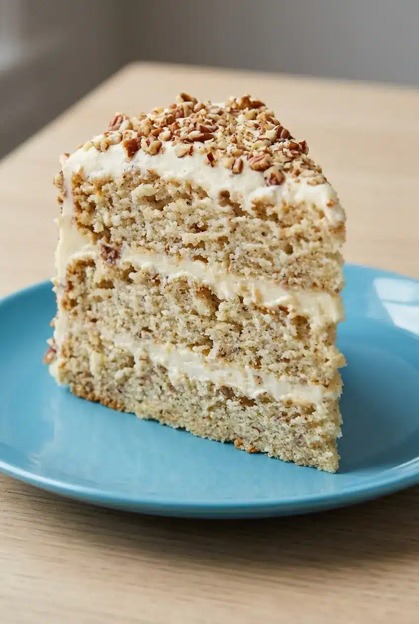 Extreme close-up showing the moist crumb texture of a Southern Creamy Banana Cake slice.