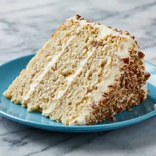 Southern Creamy Banana Cake featuring roasted banana puree and rich brown butter cream cheese frosting.