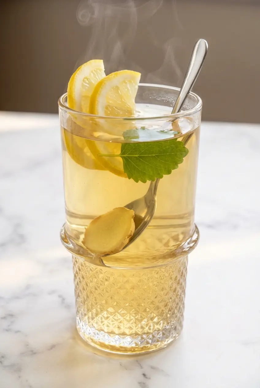Pouring hot water over fresh leaves to properly steep the Lemon Balm Recipe for Weight Loss without burning the herbs.