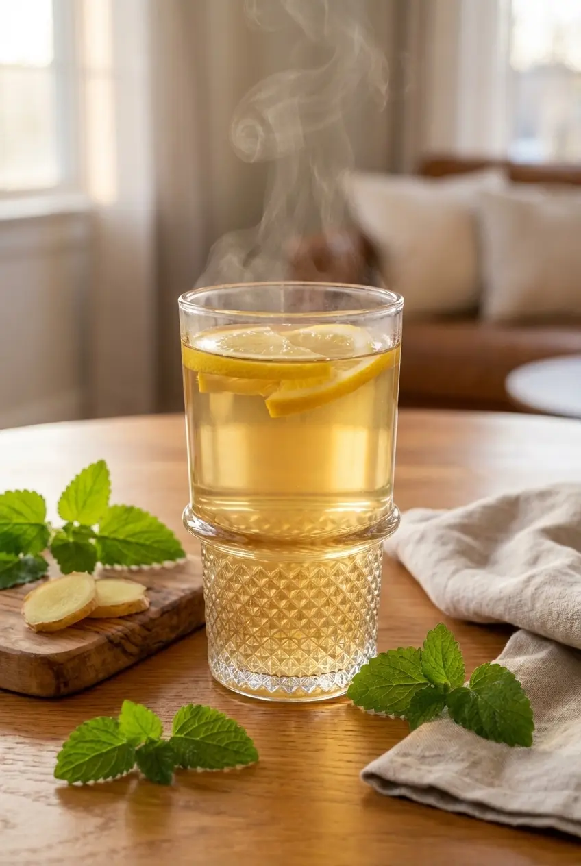A pitcher of cold brew Lemon Balm Recipe for Weight Loss stored in the fridge alongside a freshly poured glass.