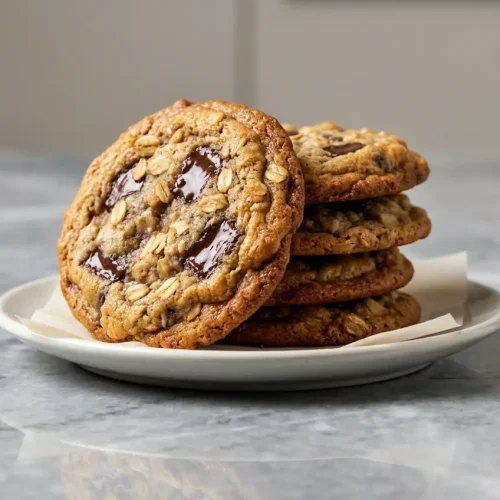 Golden Banana Oatmeal Chocolate Chip Cookies featuring toasted oats and a hint of espresso powder for depth.