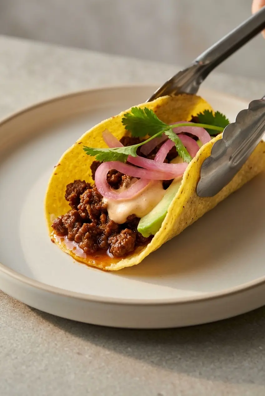 Soft corn tortillas being warmed on a skillet to serve with vegan chipotle beef tacos.