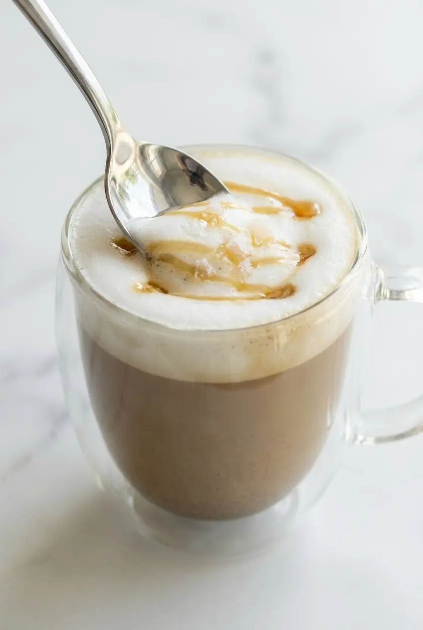 A bamboo whisk blending roasted green tea powder and water into a perfectly smooth, clump-free hojicha latte recipe base.