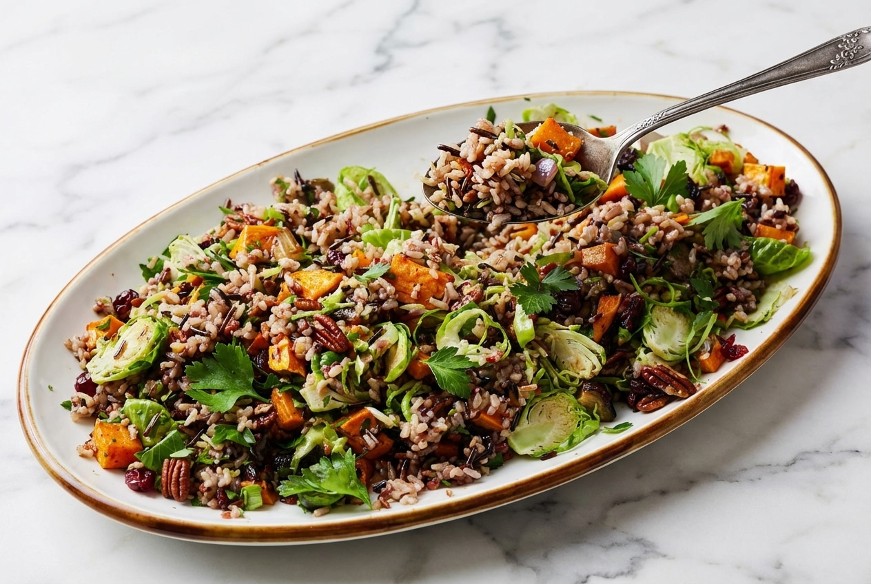 Nutty wild rice pilaf recipe finished with the aromatic Bloom and Broth brown butter technique.